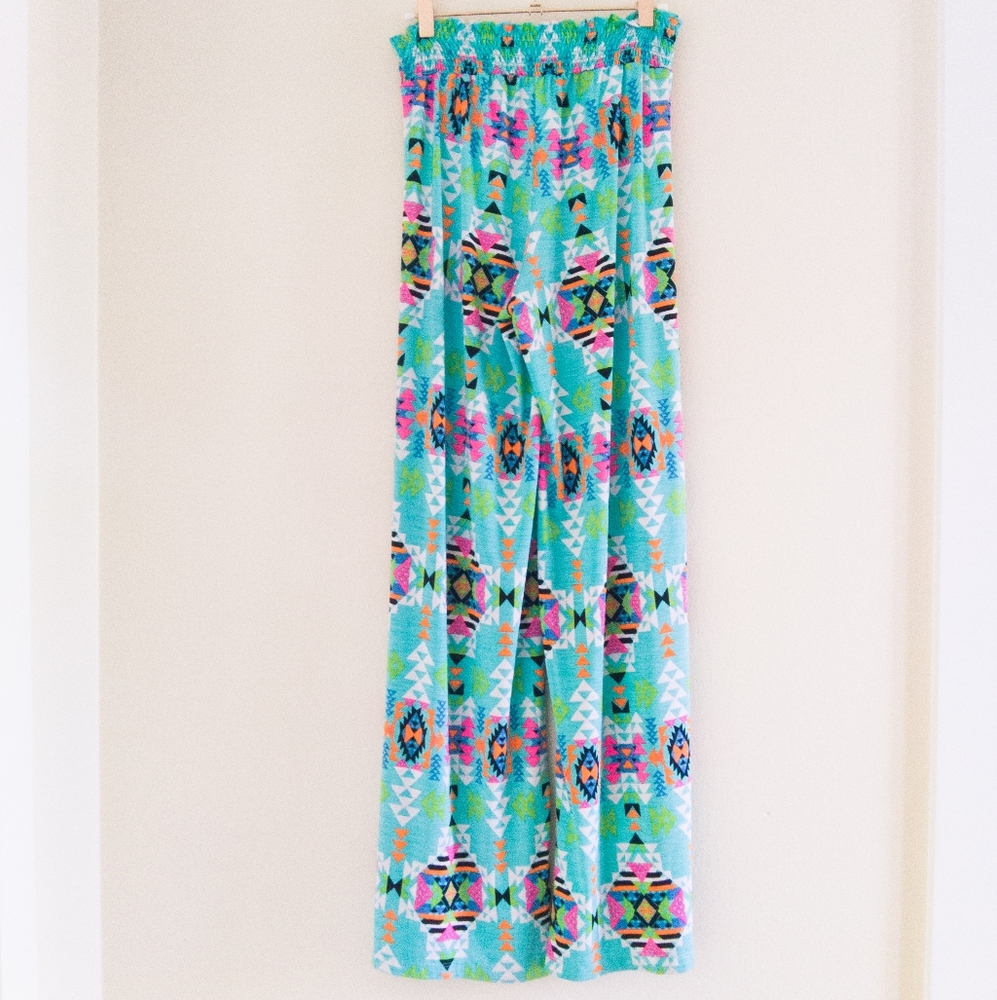 2B Together Wide Leg Pants Size S Multicolor Aztec Tribal Print Pull On Boho - Picture 8 of 11